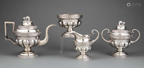 Important John Ewan (1786-1852), Charleston Coin Silver Tea Service , wc. 1823-1852, marked 