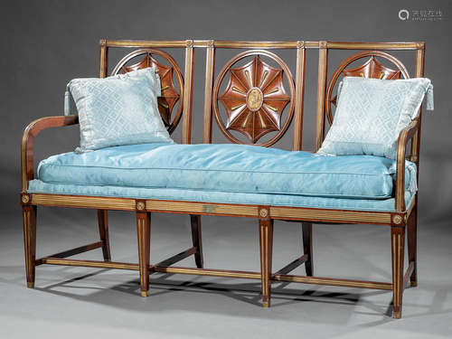 Russian Neoclassical Bronze-Mounted Mahogany Settee , 19th c., tripartite back mounted with