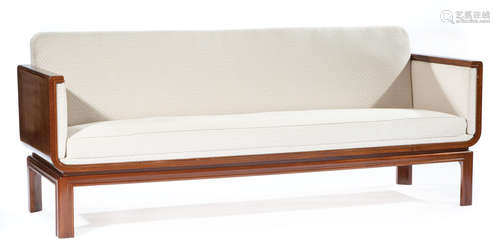 Swedish Art Deco Mahogany Sofa , early 20th c., molded arms and base, h. 35 in., w. 86 3/4 in., d.