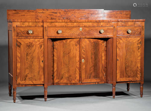 American Federal Carved Mahogany Sideboard , early 19th c., Philadelphia, banded shaped