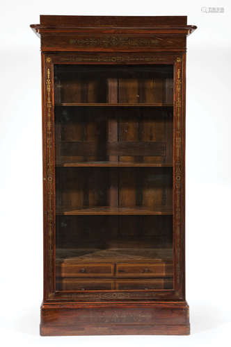 Louis Philippe Inlaid Rosewood Vitrine , 19th c., shaped cornice, glazed door, fitted with shelves