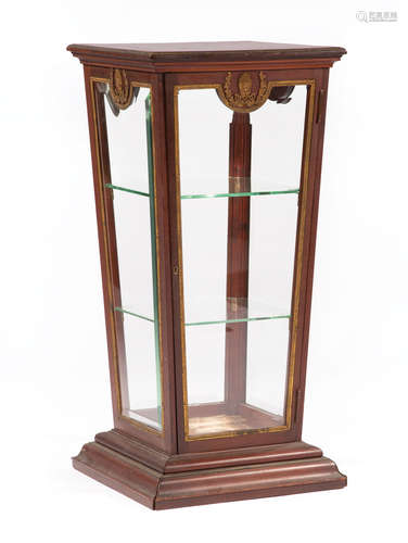 Neoclassical-Style Bronze-Mounted Mahogany Pedestal Vitrine , 20th c., reverse-tapered standard with