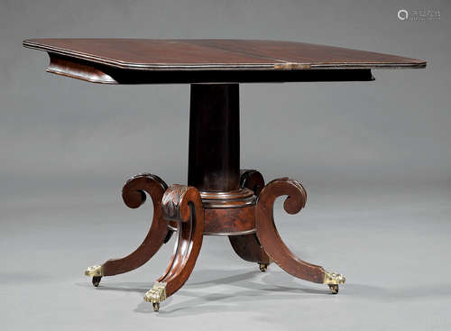 American Classical Carved Mahogany Games Table , early 19th c., Boston, foldover swivel top,