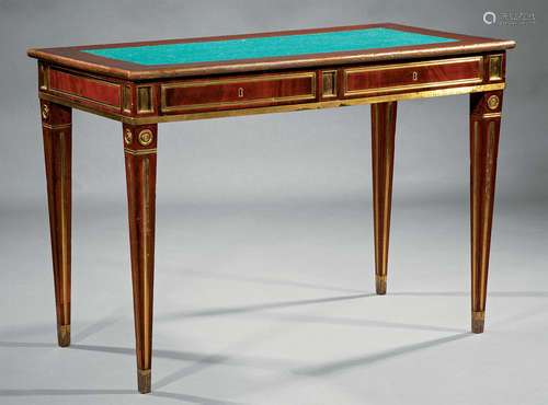 Russian Neoclassical-Style Bronze-Mounted Writing Table , probably early 20th c., inset baize top,