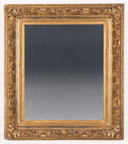 Antique French Giltwood Mirror , 19th c., remnants of Paris label en verso, 35 in. x 31 in