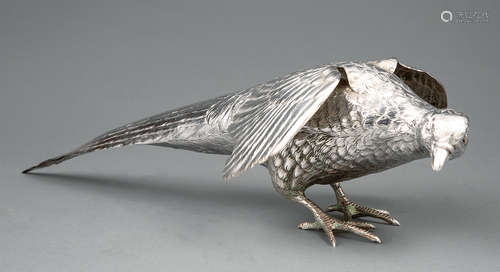 Continental .800 Silver Pheasant Garniture Figure , h. 5 in., l. 17 in., wt. 21 troy ozs