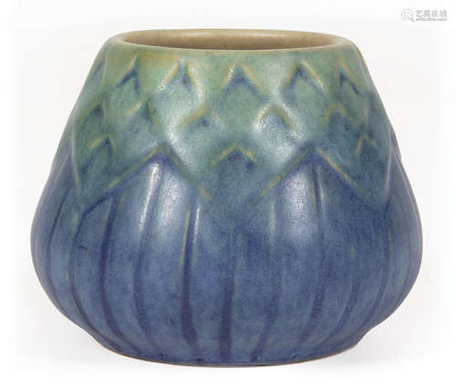 Newcomb College Art Pottery Pot , 1932, decorated by Sadie Irvine with low relief-carved stylized