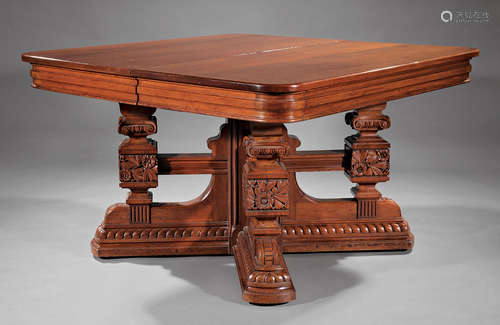 American Aesthetic Carved Walnut Dining Table , late 19th c., attr. to Herter Brothers, New York,