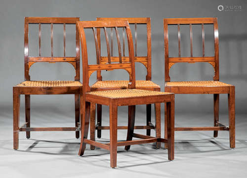 Four George III Inlaid Mahogany Side Chairs , early 19th c., reeded slatted back, caned seats, H