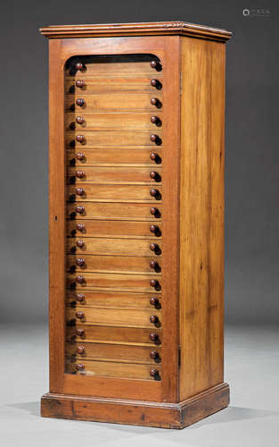 Antique English Mahogany Specimen Cabinet , twenty drawers, top three drawers with butterfly