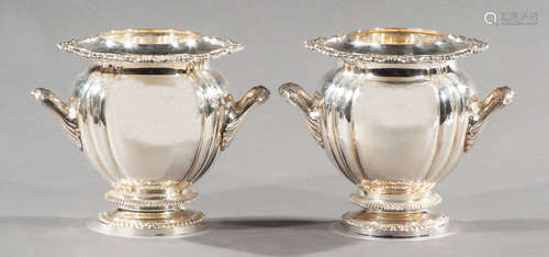 Pair of Decorative Silverplate Melon-Form Wine Coolers , marked 