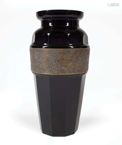 Large Continental Bronze-Mounted Amethyst Glass Vase , probably early 20th c., mounted with