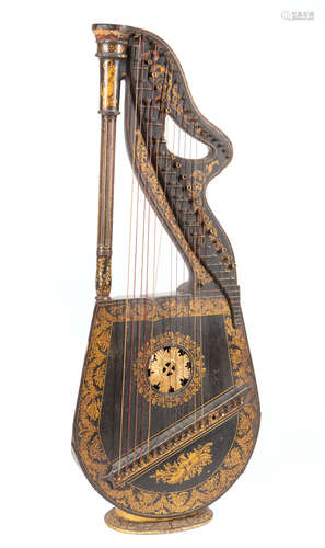 English Gilt and Ebonized Dital Harp , early 19th c., probably Edward Light, retailed 