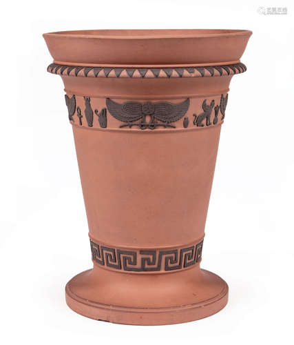 Wedgwood Rosso Antico Beaker Vase , c. 1805, impressed uppercase mark and 'RK', Egyptianesque