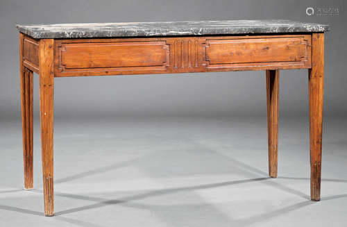 Directoire Carved Fruitwood Table , probably late 18th c., associated black marble top, paneled