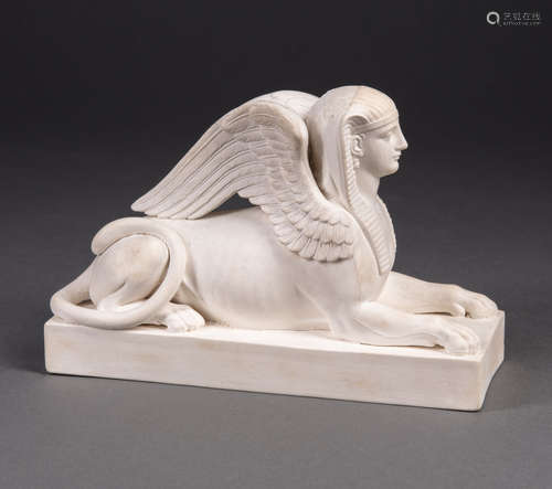 Wedgwood Parian Ware Sphinx , c. 1885, impressed uppercase mark, h. 4 1/2 in., w. 7 in., d. 2 1/2 in