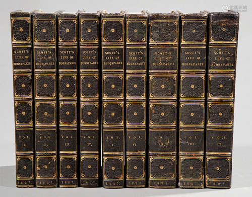 [Leather Bindings] , Scott's Life of Napoleon, 1887, 9 volumes, gilt tooled