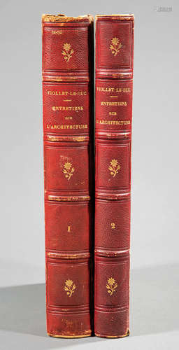 [Leather Bindings] , Viollet-Le-Duc Entretiens sur L'Architecture, c. 1863, 2 volumes in French,