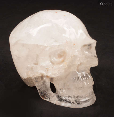 Large Rock Crystal Skull , 20th c ., h. 7 1/2 in., w. 6 1/2 in., d. 10 in