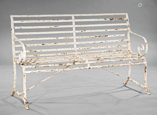 American Wrought Iron Garden Bench , slat back and seat, old paint surface