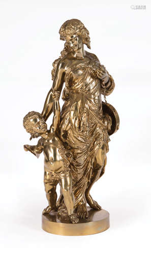 Bronze Figural Group of Nymph with Young Bacchus , h. 32 in., w. 13 in., d. 9 1/2 in . Provenance: