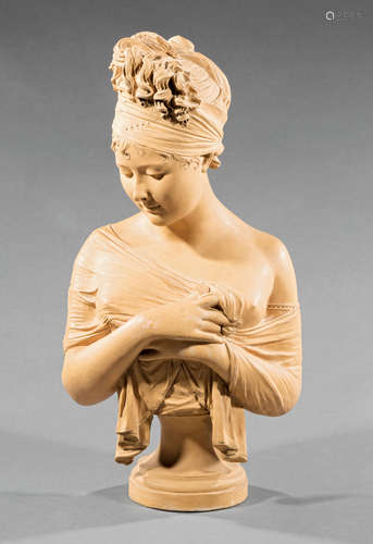 French Terracotta Bust of Madame Récamier after Joseph Chinard, inscribed 