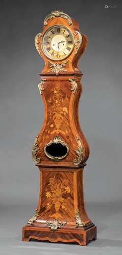 Louis XVI-Style Bronze-Mounted, Marquetry Inlaid Kingwood Tall Case Clock , mounted plaque marked 