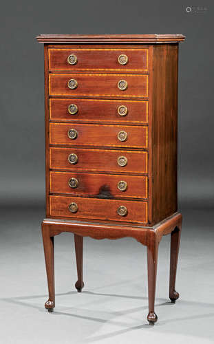 English Inlaid Mahogany Music Cabinet , early 20th c., labeled 