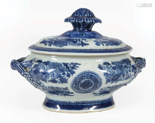 Chinese Export Blue Fitzhugh Porcelain Tureen , 19th c., h. 5 1/2 in., w. 7 3/4 in., d. 5 1/4 in .