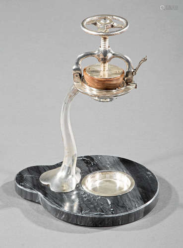 Decorative Silverplate and Marble Citrus Press , 20th c., h. 11 1/2 in., w. 9 1/4 in., d. 8 in