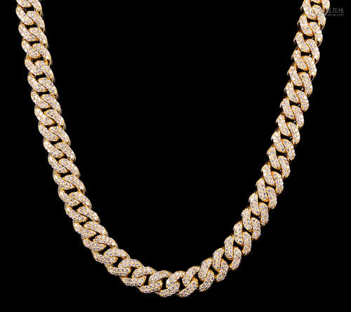 14 kt. Yellow Gold and Diamond Curb Chain Necklace , diamond total wt. approx. 14.50 cts., l. 18 in