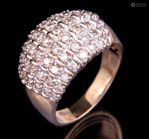 14 kt. Yellow Gold and Diamond Dome Ring , set with 56 round brilliant cut diamonds, total wt.