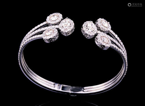 18 kt. White Gold and Diamond Cuff/Bangle , 2 marquise cut diamonds and approx. 180 round