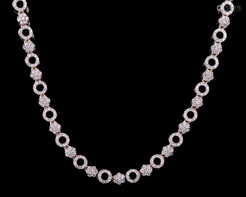 14 kt. White Gold and Diamond Necklace , 663 prong set round brilliant cut diamonds, est. depth 1.40