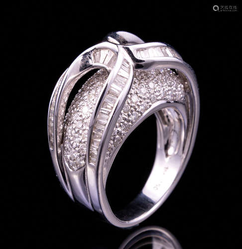 18 kt. White Gold and Diamond Ring , 107 pavé set round brilliant cut diamonds, total wt. approx.