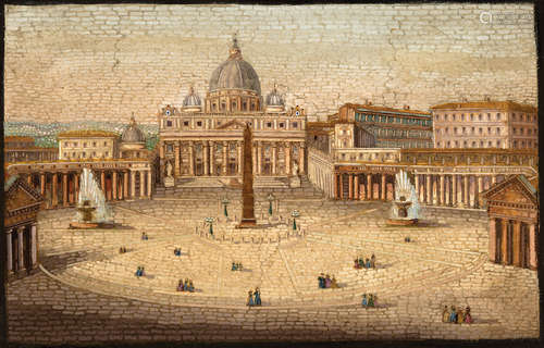 Italian Grand Tour Micro-Mosaic of the Vatican . c. 1855, from the Vatican mosaic studio, label,