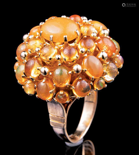 14 kt. Yellow Gold and Opal Cluster Ring , size 6.5