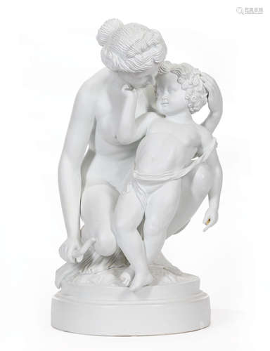 Large Meissen Bisque Porcelain Figural Group of Venus and Cupid Embracing , early-to-mid 20th c.,