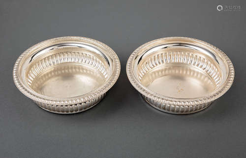 Pair of French Silverplate Wine Coasters , marked 