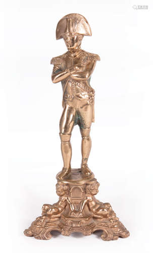 Bronze Figure of Napoleon , shaped base with putti, h. 11 1/4 in., w. 2 1/2 in., d. 2 1/4 in .