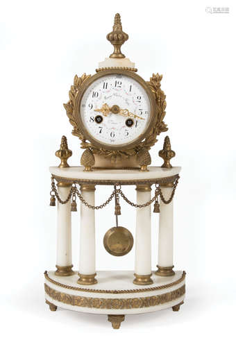 Antique Italian Bronze and Marble Mantel Clock , c. 1890, dial marked 