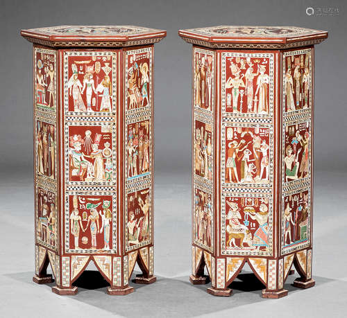 Pair of Egyptianesque Inlaid Hardwood 