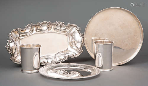 Group of Sterling Silver Tableware , incl. circular tray, mark rubbed, dia. 8 5/8 in.; Mexican bread