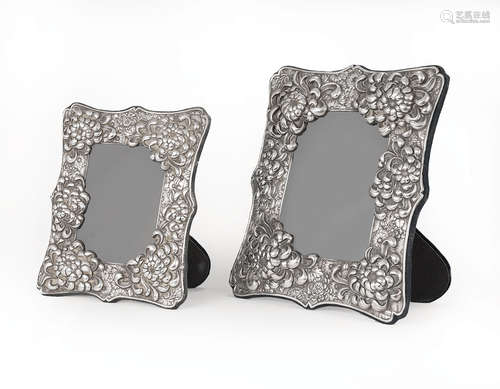 Two English Chrysanthemum Motif Sterling Silver-Mounted Picture Frames , Carr's of Sheffield, 20th