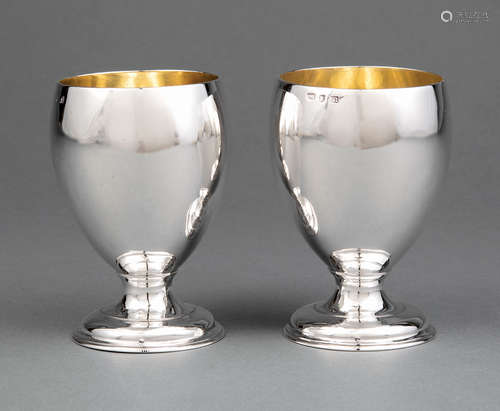 Pair of George III Sterling Silver Footed Cups , London, 1767, marks rubbed, gilt wash interiors, h.