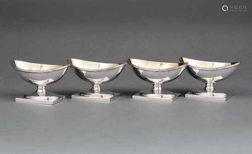 Set of Four George III Sterling Silver Navette-Form Master Salt Cellars , London, 1795, maker's mark