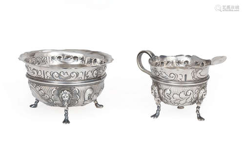 Edwardian Sterling Silver Sugar and Open Creamer , Joseph Rodgers & Sons, Sheffield, 1909, each with