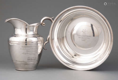 Two Vintage American Sterling Silver Golf Trophies , incl. Gorham pitcher, 1925, h. 8 5/8 in.; and