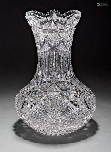 Large and Rare Libbey American Brilliant Cut Glass Vase , marked, h. 10 1/4 in., dia. 7 1/2 in .