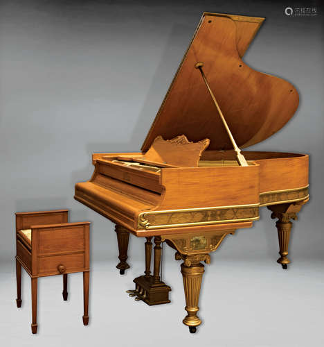 Antique American Satinwood Art Case Grand Piano , c. 1900, Gildemeester & Kroeger & Son, New York,